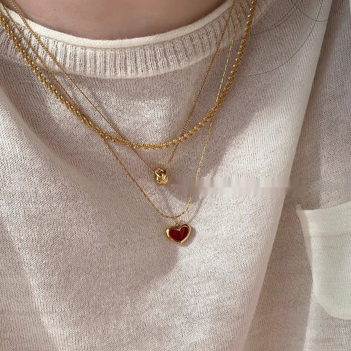 Red Love Titanium Steel Necklace For Women Peach Heart Pendant Women