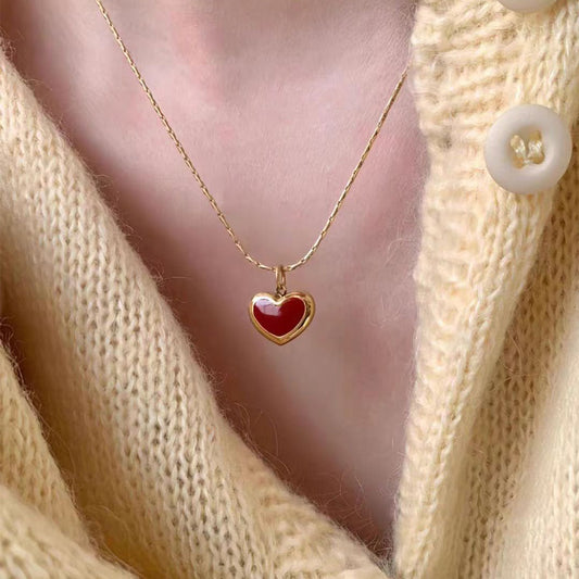 Red Love Titanium Steel Necklace For Women Peach Heart Pendant Women