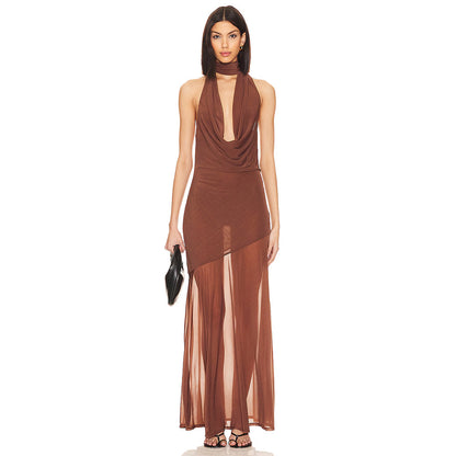 Halter Bare Back Pleated Dress Women